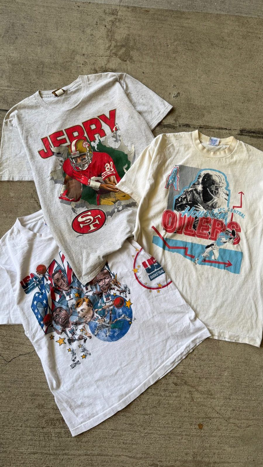 Vintage Jerry Rice 49ers and Houston Oilers tees
